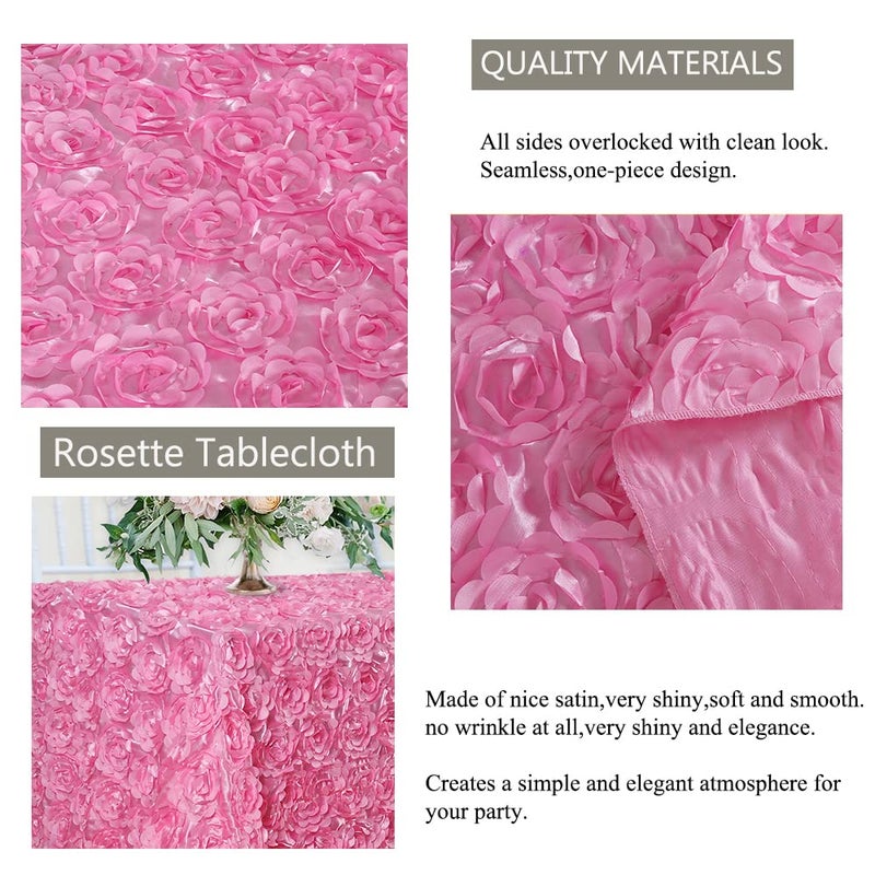 Fanqisi Pink Rosette Tablecloth 50x80 Inches Wholesale Rectangle Table Cover Rosette 3D Satin Tablecloth for Dinner Wedding Birthday Party Reception Table Decoration - Image 3